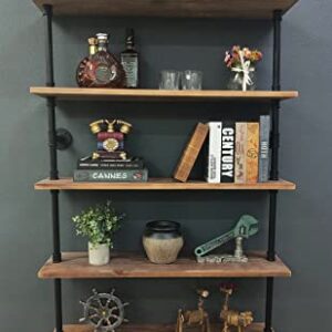 Anynice 5 Tier Industrial Ladder Shelf Bookcase, Wall Mounted Wood Metal Pipe Rustic Bookshelf for Living Room (Weathered Brown, 10" D x 36" W x 70" H)