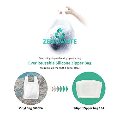 SiliPot Silicone Zipper Bag - Patented 3-Layered Zipper & 100% Platinum Silicone | Standing & Reusable Food Storage Container | Premium Kitchen Utensils (LIME 3P)