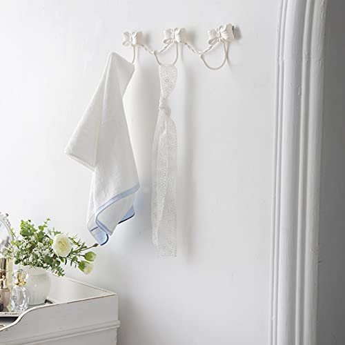 BOOMLATU 3 Hooks White Bow Coat Hook Wall Hook Key Hook for Girls Women Nursery or Bedroom Decoration (White)