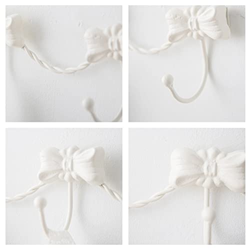 BOOMLATU 3 Hooks White Bow Coat Hook Wall Hook Key Hook for Girls Women Nursery or Bedroom Decoration (White)