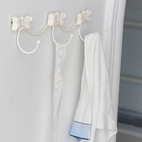 BOOMLATU 3 Hooks White Bow Coat Hook Wall Hook Key Hook for Girls Women Nursery or Bedroom Decoration (White)