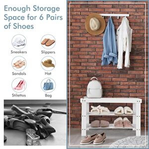 COSTWAY Bamboo Shoe Rack Bench 3-Tier Free Standing Wood Shoe Storage Organizer Shelf Holder Home Entryway Hallway Furniture Eco-Friendly (White)