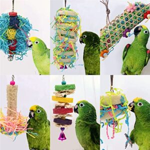 ZOCONE 6 Pcs Bird Toys, Parrot Foraging Chewing Toys, Bird Shredding Toys, Loofah Hanging Parakeet Toys, Cage Accessories for Cockatiels, Conure, Medium/Small Parrots, Finch, Lovebirds, Budgie