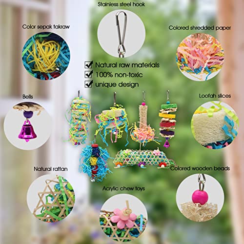 ZOCONE 6 Pcs Bird Toys, Parrot Foraging Chewing Toys, Bird Shredding Toys, Loofah Hanging Parakeet Toys, Cage Accessories for Cockatiels, Conure, Medium/Small Parrots, Finch, Lovebirds, Budgie