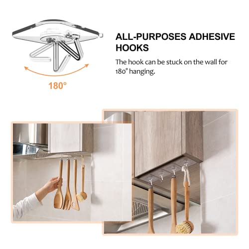 NileHome Adhesive Hooks for Hanging 12 Packs Heavy Duty Wall Hooks Reusable Removable Waterproof Bathroom Hooks Transparent Sticky Hooks for Kitchen Glass Door