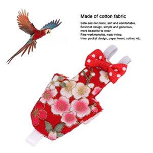 Bird Clothes, Washable Red Cherry Blossoms Cotton Bird Diaper with Elastic Band Waterproof Liner for Pet Parrots Macaw Cockatiel