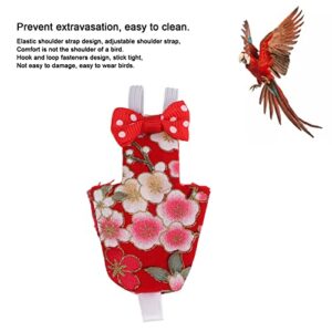 Bird Clothes, Washable Red Cherry Blossoms Cotton Bird Diaper with Elastic Band Waterproof Liner for Pet Parrots Macaw Cockatiel