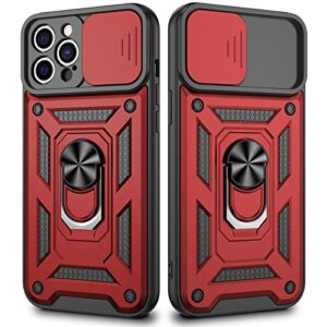 vego compatible for iphone 12 pro max case, iphone 12 pro max kickstand case with slide camera cover, built-in 360° rotate ring stand magnetic cover case for iphone 12 pro max 6.7 inch, red