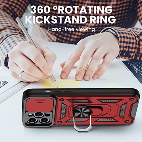 VEGO Compatible for iPhone 12 Pro Max Case, iPhone 12 Pro Max Kickstand Case with Slide Camera Cover, Built-in 360° Rotate Ring Stand Magnetic Cover Case for iPhone 12 Pro Max 6.7 inch, Red