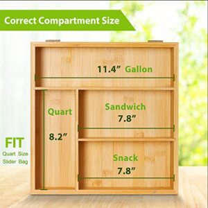 Wahopy Ziplock Bag Neat Organizer for Kitchen Drawer, Food Storage Bag Bamboo Dispenser Holder, Compatible with Gallon, Slider Quart, Sandwich and Snack Various Size Bag, Anti Slip, Easy to Use