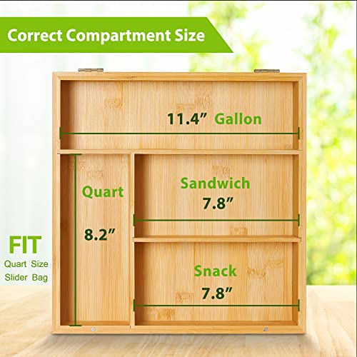 Wahopy Ziplock Bag Neat Organizer for Kitchen Drawer, Food Storage Bag Bamboo Dispenser Holder, Compatible with Gallon, Slider Quart, Sandwich and Snack Various Size Bag, Anti Slip, Easy to Use