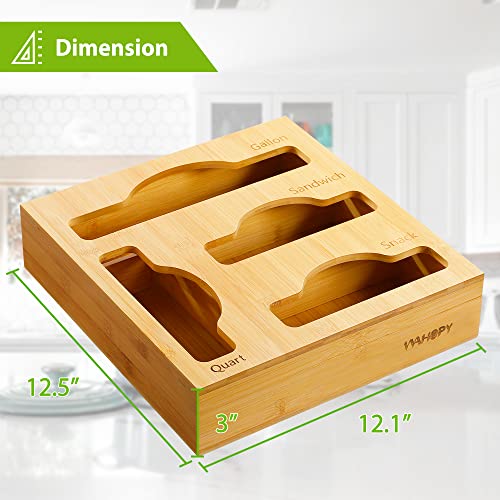 Wahopy Ziplock Bag Neat Organizer for Kitchen Drawer, Food Storage Bag Bamboo Dispenser Holder, Compatible with Gallon, Slider Quart, Sandwich and Snack Various Size Bag, Anti Slip, Easy to Use