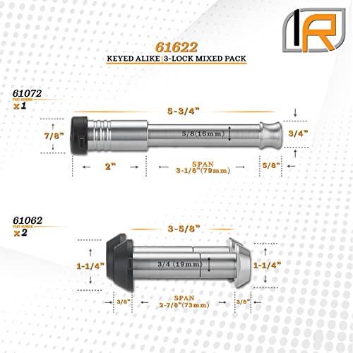 InfiniteRule Security 61622 | 3 Pack Mixed 2.5 - Keyed Alike, Shackle or Hook Lock for Royal Hooks - Royal Shackle & Show Hook - Includes Receiver Lock for 2.5" Receiver