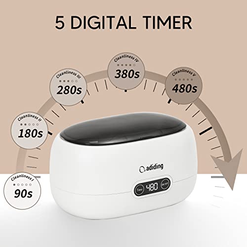 Adiding Ultrasonic Jewelry Cleaner, 650mL Professional Ultrasonic Cleaner with 5 Digital Timer, Degas Mode, 45kHz Jewelry Cleaner Ultrasonic Machine for Eyeglasses Watch Rings Necklaces Coins Dentures