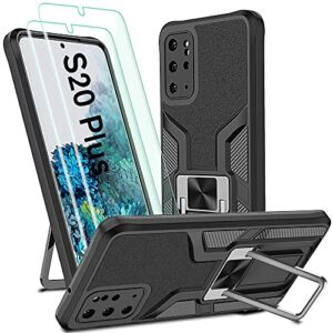 akinik for galaxy s20 plus case, s20 plus case with self healing flexible tpu screen protector [2 pack],military grade double shockproof with kickstand case for samsung galaxy s20 plus-black