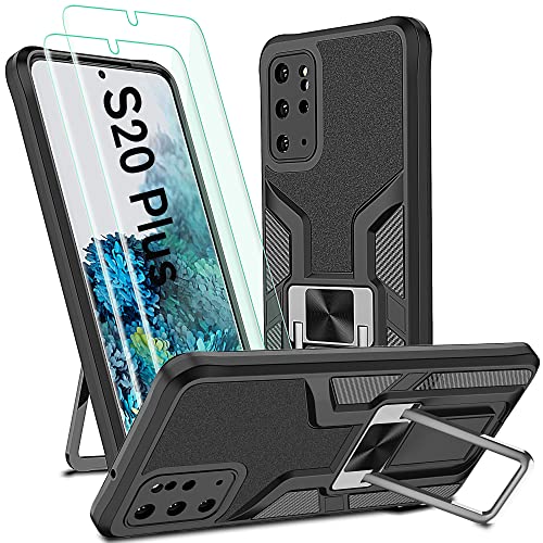 AKINIK for Galaxy S20 Plus Case, S20 Plus Case with Self Healing Flexible TPU Screen Protector [2 Pack],Military Grade Double Shockproof with Kickstand Case for Samsung Galaxy S20 Plus-Black