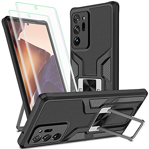 AKINIK for Note 20 Ultra Case, Samsung Galaxy Note 20 Ultra Case with Self Healing Flexible TPU Screen Protective [2 Pack], Military Grade with Kickstand Case for Samsung Note 20 Ultra 5G-Black