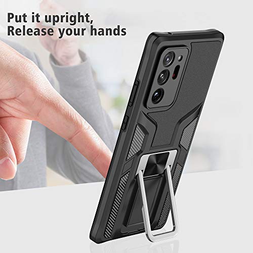 AKINIK for Note 20 Ultra Case, Samsung Galaxy Note 20 Ultra Case with Self Healing Flexible TPU Screen Protective [2 Pack], Military Grade with Kickstand Case for Samsung Note 20 Ultra 5G-Black