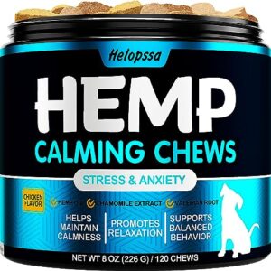 hemp calming chews for dogs with anxiety and stress - dog calming treats - dog anxiety relief - storms, barking, separation - valerian - hemp oil - calming treats for dogs - made in usa