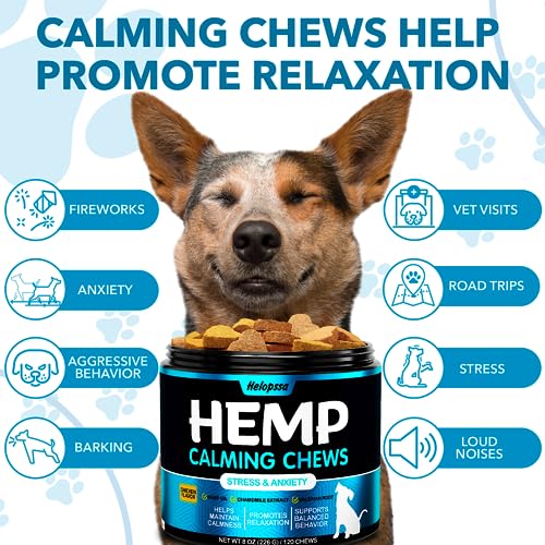 Hemp Calming Chews for Dogs with Anxiety and Stress - Dog Calming Treats - Dog Anxiety Relief - Storms, Barking, Separation - Valerian - Hemp Oil - Calming Treats for Dogs - Made in USA