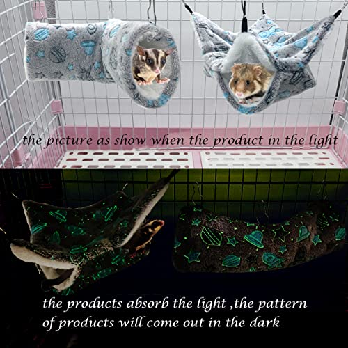 Vehomy 2Pcs Small Pet Tunnel Tube Hammock Luminous Glow Guinea Pig Hammock Rat Hanging Bunk Bed Plush Self-Luminous Ferret Hamster Tunnel Hideout for Small Animals Chinchilla Squirrel Gerbil