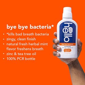 Hello Bye Bye Bacteria Oral Rinse Mouthwash, Alcohol Free Mouthwash for Bad Breath with Tea Tree Oil and Zinc, Multipack, No Alcohol, No Dyes, Vegan, Herbal Mint Flavor, 3 Pack, 16 OZ Bottles