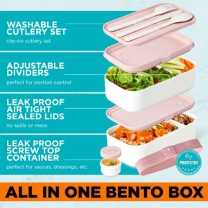 KARRICO Double Premium Bento Box, 67 fl oz BPA Free - Two Stackable Containers with Leak-Proof Lids & Adjustable Dividers For Easy Portion Control & Meal Prep Lunch Box (Dusty Pink)