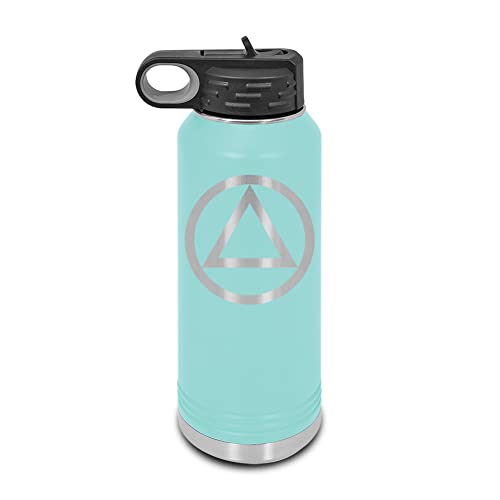 AA Alcoholics Anonymous Symbol Laser Engraved Water Bottle Customizable Polar Camel Stainless Steel with Straw - glass business Teal 32 oz