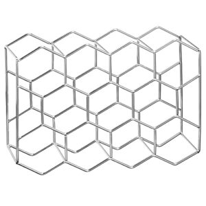 mDesign Metal Hexagon 3-Tier Wine Rack - Minimalist Bottle Holder for Kitchen Countertop, Pantry, or Refrigerator Space - Wine, Beer, Pop/Soda, Water Bottles, and Juice - Holds 11 Bottles - Chrome