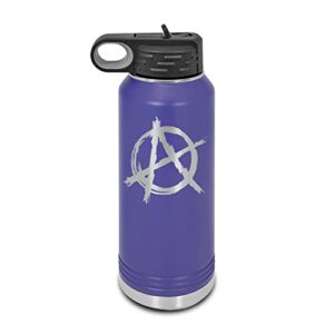 anarchy symbol laser engraved water bottle customizable polar camel stainless steel with straw - occupy logo purple 32 oz