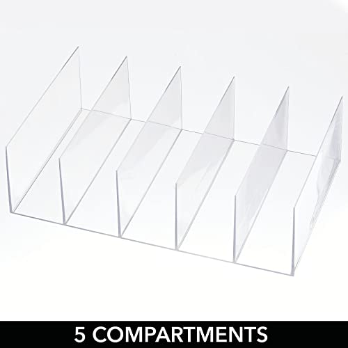 mDesign Plastic Divided Purse Organizer for Closets, Bedrooms, Dressers - Closet Shelf Storage Solution for Purses, Clutches, Wallets, Accessories - 5 Compartment Sections - Lumiere Collection - Clear