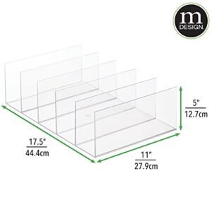 mDesign Plastic Divided Purse Organizer for Closets, Bedrooms, Dressers - Closet Shelf Storage Solution for Purses, Clutches, Wallets, Accessories - 5 Compartment Sections - Lumiere Collection - Clear