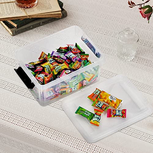 Jucoan 4 Pack Clear Plastic Storage Bin with Lid and Black Buckles, 8.5/4.5/1/0.5 Quart Stackable Plastic Latch Bin Tote Container for Snack Toy Crafts Art Supplies