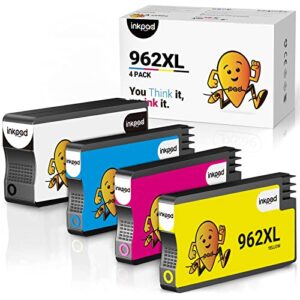 inkpad remanufactured ink cartridge replacement for hp 962 962xl, high yield 962xl ink cartridge combo pack work with hp officejet pro 9012 9015 9025 9015e 9010 9018 9020 9025e printer (bcmy, 4 pack)