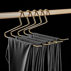 ZWJPJL 5pcs Aluminum Alloy Trousers Hangers Household Clothes Organizer Wardrobe Space Saving Pants Storage Hanger Trousers Drying Rack,Gold