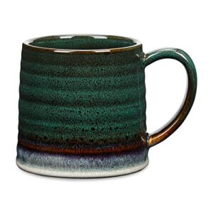 otevymu 18 oz large ceramic coffee mug, big handmade pottery tea cup for office and home, big handle easy to hold, microwave and dishwasher safe, stylish texture glaze (ink green)