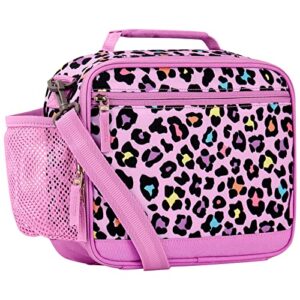 choco mocha cheetah lunch box kids lunch box for girls lunch boxes for school girls leopard lunchbox for kids lunch bag for girls with shoulder strap for toddler preschool kindergarten kids 3yrs+ pink