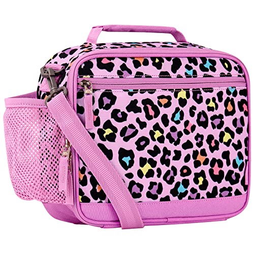 Choco Mocha Cheetah Lunch Box Kids Lunch Box for Girls Lunch Boxes for School Girls Leopard Lunchbox for Kids Lunch Bag for Girls with Shoulder Strap for Toddler Preschool Kindergarten kids 3yrs+ Pink