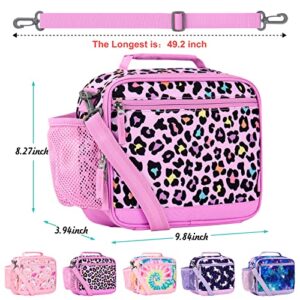 Choco Mocha Cheetah Lunch Box Kids Lunch Box for Girls Lunch Boxes for School Girls Leopard Lunchbox for Kids Lunch Bag for Girls with Shoulder Strap for Toddler Preschool Kindergarten kids 3yrs+ Pink