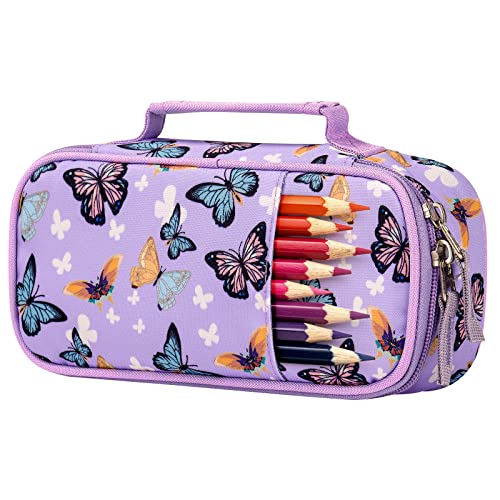 Choco Mocha Butterfly Pencil Case for Girls Pencil Box for Girls Pencil Pouch for Girls Pencil Case for Kids Pencil Bag for School Kindergarten Preschool Zipper Organizer Soft Cute Small Gift Purple