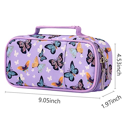 Choco Mocha Butterfly Pencil Case for Girls Pencil Box for Girls Pencil Pouch for Girls Pencil Case for Kids Pencil Bag for School Kindergarten Preschool Zipper Organizer Soft Cute Small Gift Purple