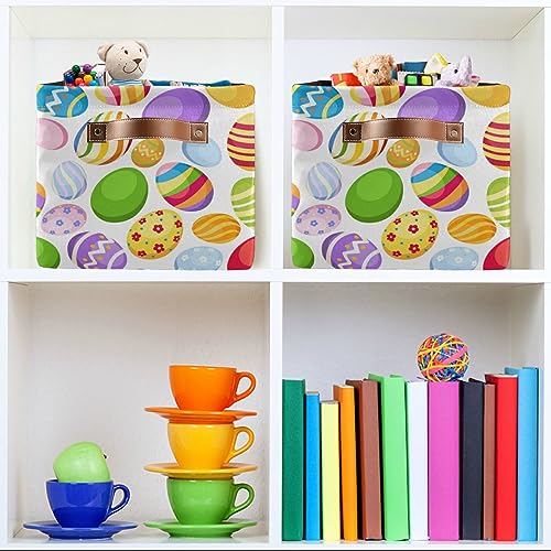 Large Foldable Storage Basket,Colored Easter Eggs Storage Bin Fabric Collapsible Organizer Bag with Handles 15x11x9.5 inch