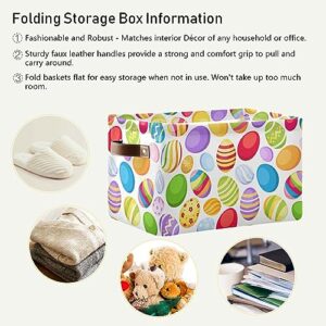 Large Foldable Storage Basket,Colored Easter Eggs Storage Bin Fabric Collapsible Organizer Bag with Handles 15x11x9.5 inch