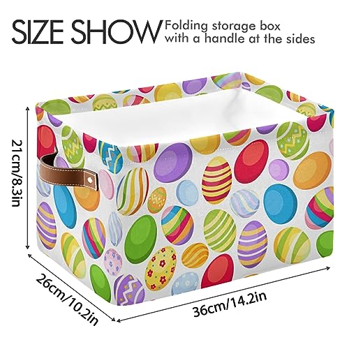 Large Foldable Storage Basket,Colored Easter Eggs Storage Bin Fabric Collapsible Organizer Bag with Handles 15x11x9.5 inch