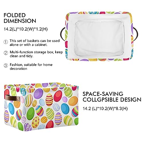 Large Foldable Storage Basket,Colored Easter Eggs Storage Bin Fabric Collapsible Organizer Bag with Handles 15x11x9.5 inch