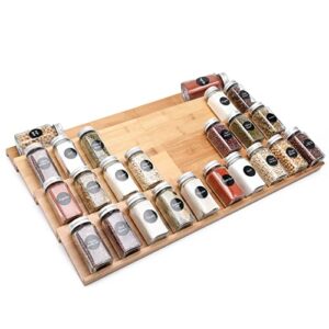 bamboo spice drawer organizer, 4 tier spices rack for cabinet drawer expandable from 13" to 26" seasoning storage organizer insert