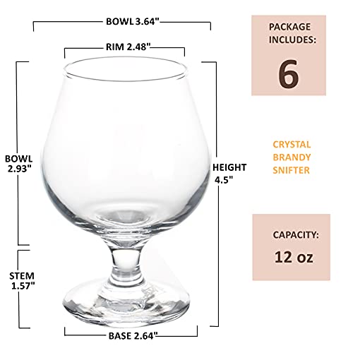 ZOOFOX 6 Pack 12 oz Snifter Whiskey Glasses, Brandy Glasses for Spirits, Clear Cognac Stemmed Glasses, Short Beer Tasting Glasses Drinking Cups, Great for Spirits Drinks