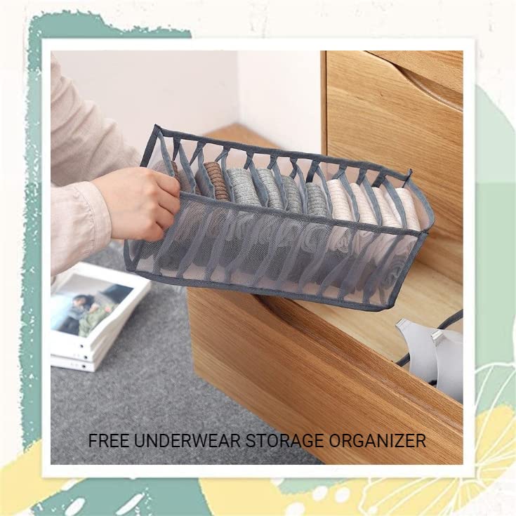 [2 PCS + 1 Free] Wardrobe Clothes Organizer for Folded Clothes - 7 Grid Wardrobe Clothes Organizer for Jeans, Underwear, T-Shirts, Leggings - Wardrobe Closet Organizer - Mesh Nylon(Black)