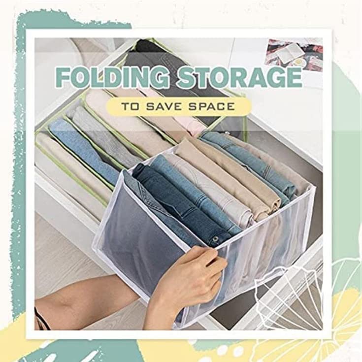 [2 PCS + 1 Free] Wardrobe Clothes Organizer for Folded Clothes - 7 Grid Wardrobe Clothes Organizer for Jeans, Underwear, T-Shirts, Leggings - Wardrobe Closet Organizer - Mesh Nylon(Black)