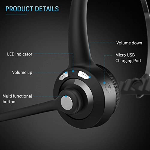 BlueFire Wireless Headphones, Pro Trucker Headset, Wireless Over Head Earpiece, On Ear Car Headphones with Microphone for Truck Driver, Phones, Skype, Call Center, Office